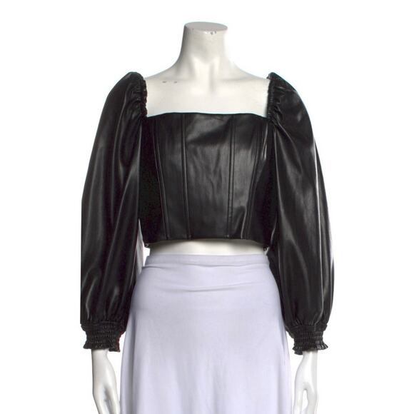 Alice + Olivia Faux Vegan Leather Black Crop Bustier Bronte Top 10 NWOT - Picture 5 of 10